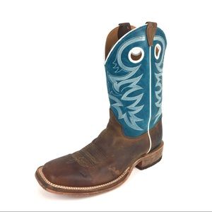 Justin Mens Bent Rail Blue Brown Boots Sz 10.5